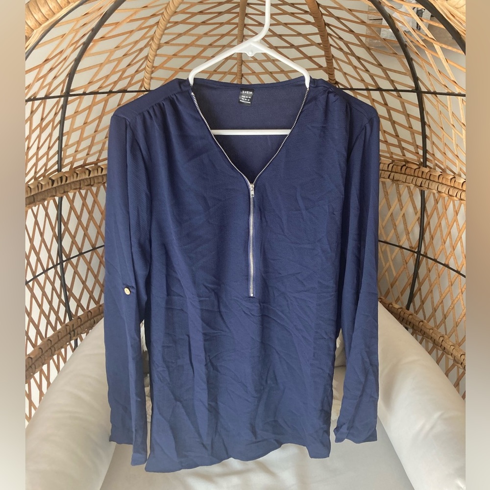 Shein Blue Zipper Blouse